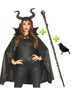 Set de Hada Malvada con baston y cuervo - Complementos de Hada Malvada