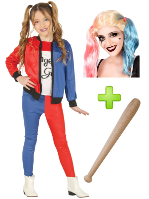 Disfraz de Chica Peligrosa Infantil con bate y peluca - Packs Disfraces Halloween Infantiles