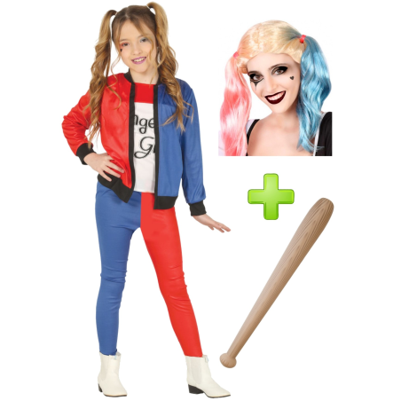 Disfraz de Chica Peligrosa Infantil con bate y peluca - Packs Disfraces Halloween Infantiles
