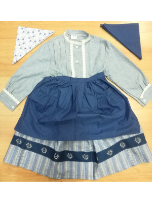Comprar Conjunto Casera Azul y Gris con Rayas y Eguzkilore - Trajes Neska - Baserritarra Niña
