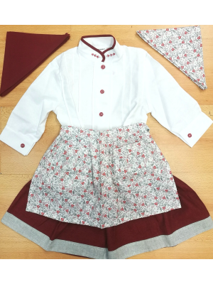 Conjunto Casera Blanco y Granate y Detalle Flor - Trajes Neska - Baserritarra Niña