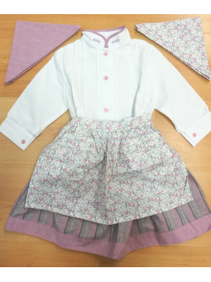 Conxunto de Home-made Branco e Rosa, con Raias e Detalle de Flor