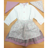 Conjunto Casera Blanco y Rosa con Rayas y Detalle Flor - Trajes Neska - Baserritarra Niña