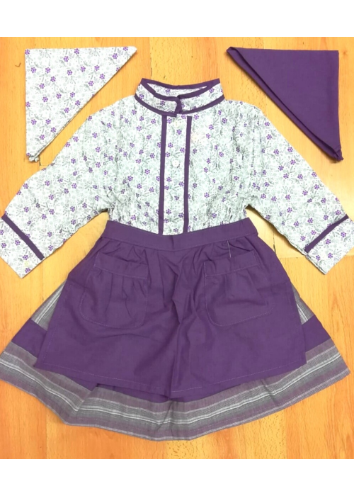 Conjunto Casera Morado y Gris de Flores y Rayas - Trajes Neska - Baserritarra Niña