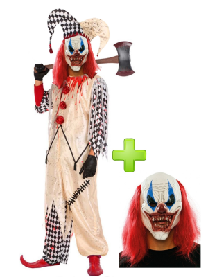 Disfraz de Payaso Asesino Arlequin con mascara - Disfraces Halloween Hombre