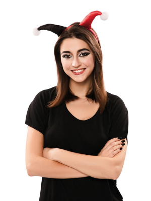 Gorro Arlequin Roja y Negra con Diadema - Sombreros