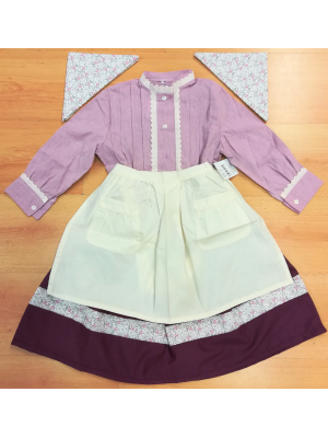 Conjunto Casera Rosa y Burdeos con Bies de FLores - Trajes Neska - Baserritarra Niña