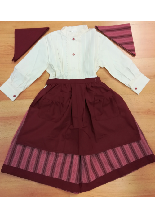 Conjunto Casera Beige y Granate a Rayas - Trajes Neska - Baserritarra Niña