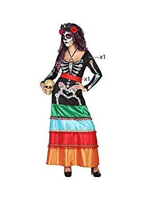 Disfraz de Catrina Colores Largo - Disfraces de Esqueleto para Mujer