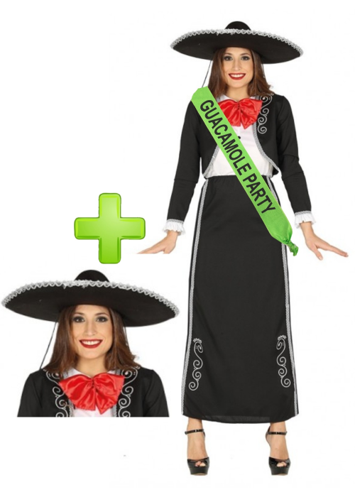 Disfraz de Mariachi chica con banda y gorro - Despedidas de soltera - Disfraces Despedida Soltera