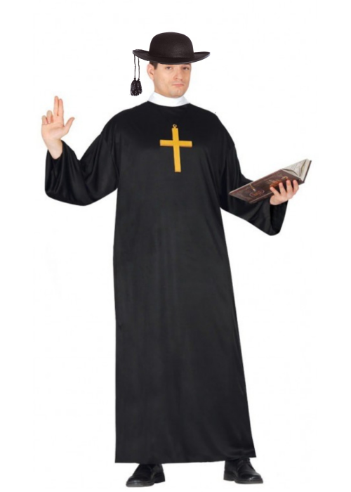 Disfraz de Cura con Sombrero y cruz - Disfraces de Curas y Religiosos para Hombres