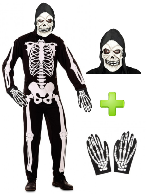 Mozorro Hezurdura maskara batekin eta eskularruak - Pack Halloween
