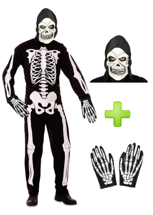 Disfraz de Esqueleto con mascara y guantes - Disfraces Halloween - Disfraces Halloween Hombre