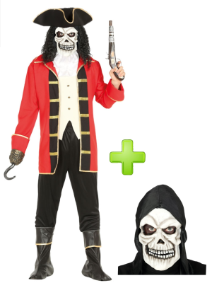 Disfraz de Pirata rojo Calavera - Disfraces Halloween - Disfraces Halloween Hombre