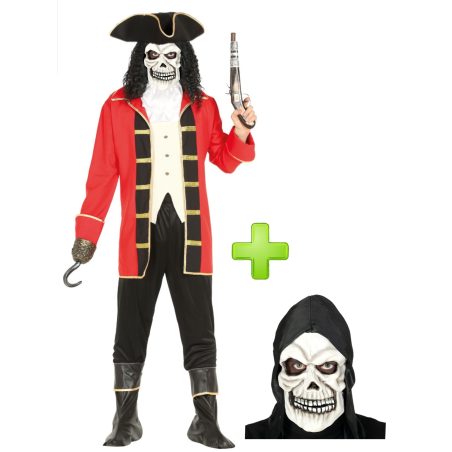 Disfraz de Pirata Rojo Calavera para Hombre - Disfraces Halloween Esqueletos