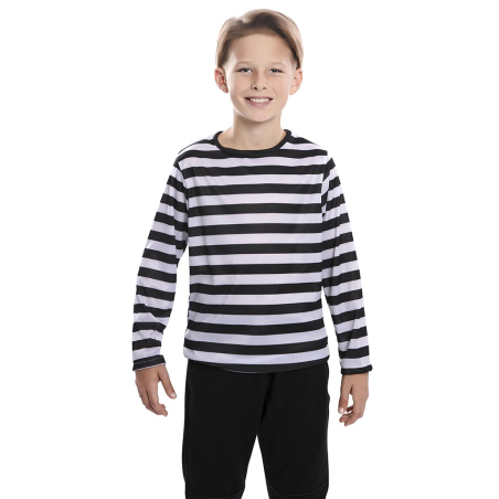 Camiseta de Rayas Negra y Blanca Infantil - Disfraces de Policias y Presos Infantiles