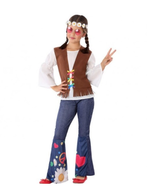 Disfraz de Hippie Marron Niña - Disfraces de Hippie para Niña
