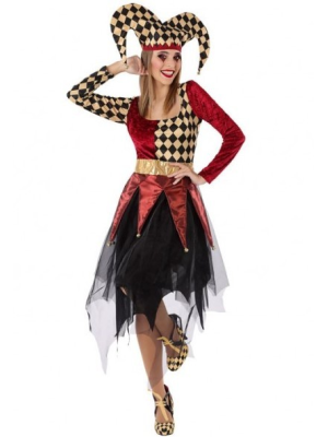Disfraz de Arlequin Burdeos y Beige - Disfraces Halloween Mujer