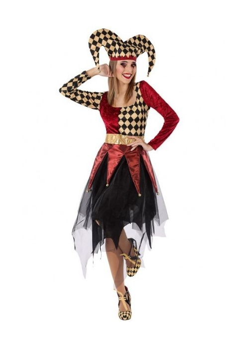 Disfraz de Arlequin Burdeos y Beige - Disfraces Halloween Mujer