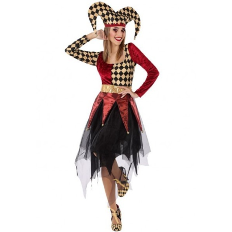 Disfraz de Arlequin Burdeos y Beige - Disfraces Halloween Mujer