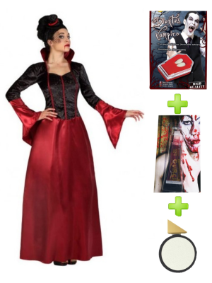 Disfraz de Vampiresa burdeos con set caracterizacion - Packs Disfraces Halloween