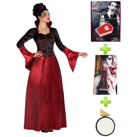 Disfraz de Vampiresa burdeos con set caracterizacion - Packs Disfraces Halloween