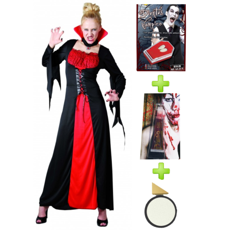 Disfraz de Vampiresa Roja con set de caracterizacion - Disfraces Halloween - Packs Disfraces Halloween