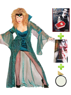 Comprar Disfraz de Vampiresa Verde con set de caracterizacion - Packs Disfraces Halloween