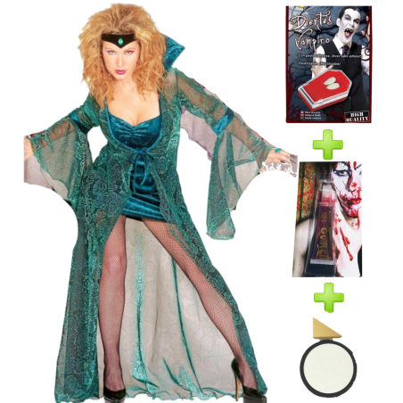 Disfraz de Vampiresa Verde con set de caracterizacion - Packs Disfraces Halloween
