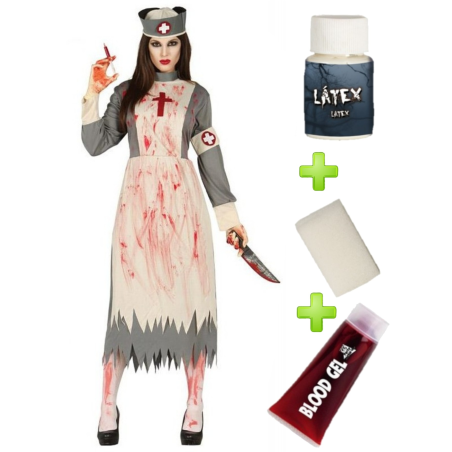 Disfraz de Doctora Zombie con set de caracterizacion - Packs Disfraces Halloween